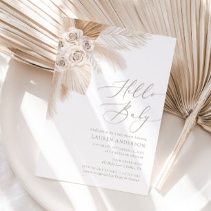 Hello Baby Boho Pampas Grass Baby Shower Invitation