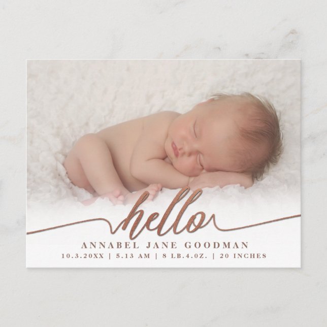 Hello Baby Boy Girl Birth Announcement Photo Postcard (Front)