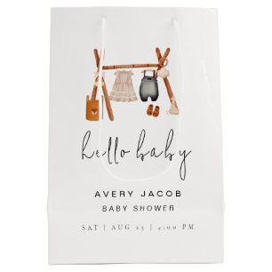 Hello Baby   Cute Boho Clothes Baby Shower  Medium Gift Bag