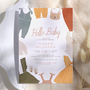 Hello Baby   Cute Boho Clothes Girl Baby Shower Invitation