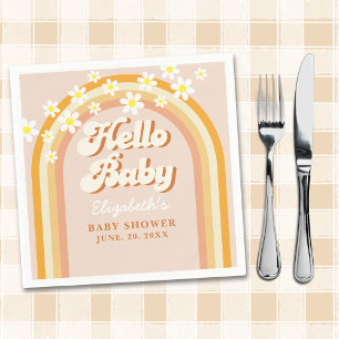 Hello Baby Cute Groovy Baby Shower Napkin