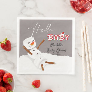 Hello Baby Cute Snowman Baby Shower Napkin