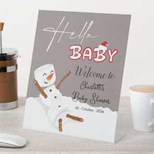 Hello Baby Cute Snowman Baby Shower Welcome Pedestal Sign