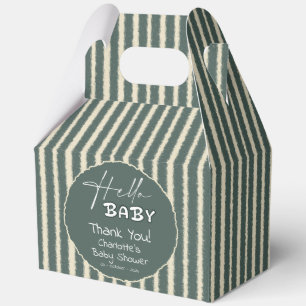 Hello Baby Dark Green Stripes Baby Shower Favor Box