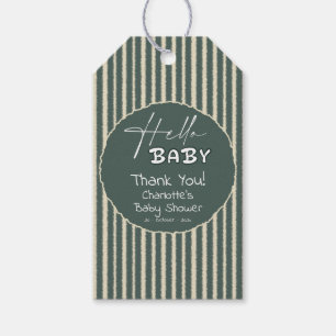 Hello Baby Dark Green Stripes Baby Shower Gift Tags