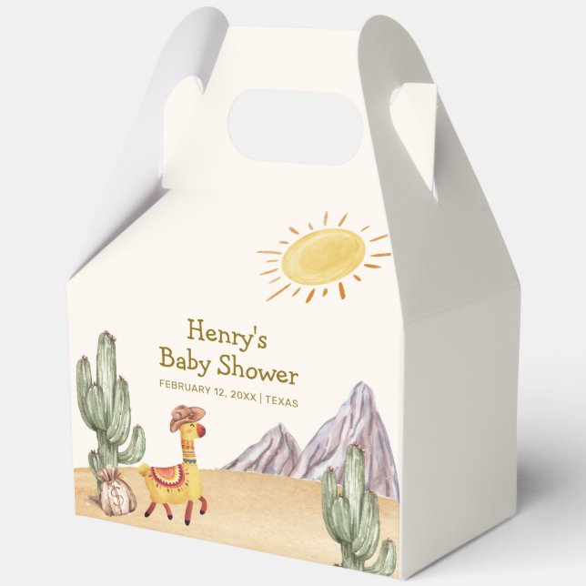Hello Baby Desert Cactus Llama Cowboy Baby Shower Favor Box (Back)