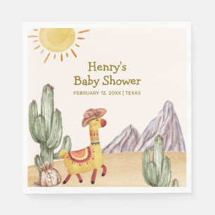 Hello Baby Desert Cactus Llama Cowboy Baby Shower Napkin