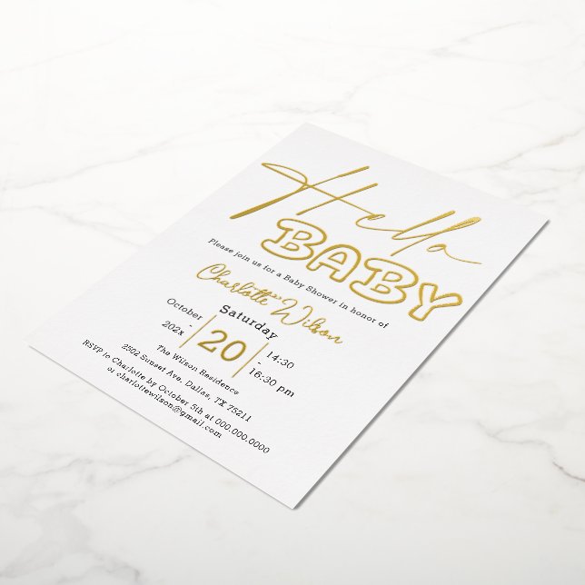 Hello Baby Elegant Baby Shower Foil Invitation (Rotated)