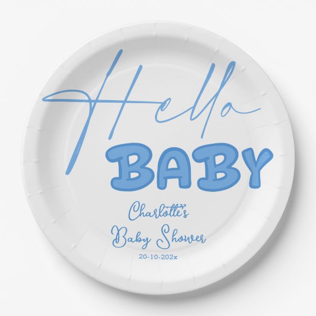 Hello Baby Elegant Baby Shower Paper Plate (Front)