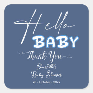 Hello Baby Elegant Dark Blue Baby Shower Square Sticker
