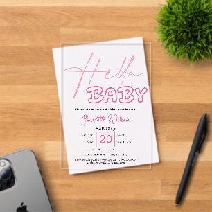 Hello Baby Elegant Dark Pink Baby Shower Acrylic Invitations