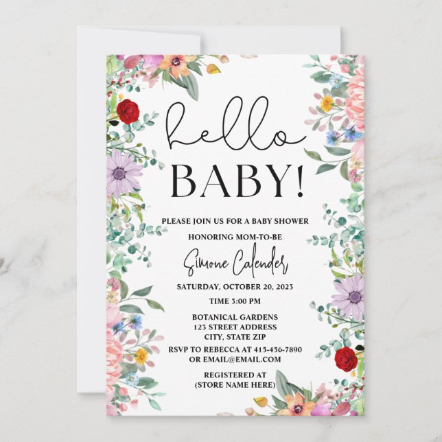 Hello Baby Floral Baby Shower Invitation (Front)