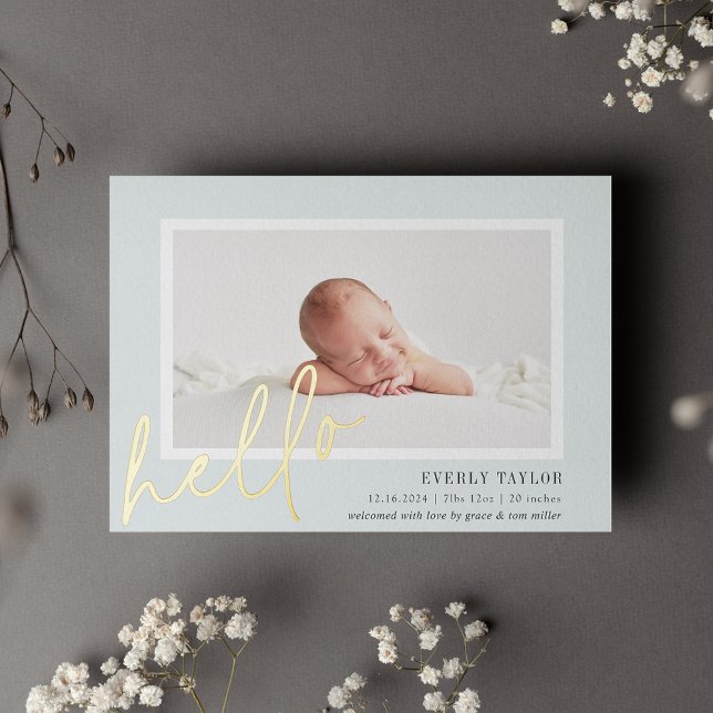 Hello Baby Gold Foil Faire-part de naissance photo (Créateur téléchargé)