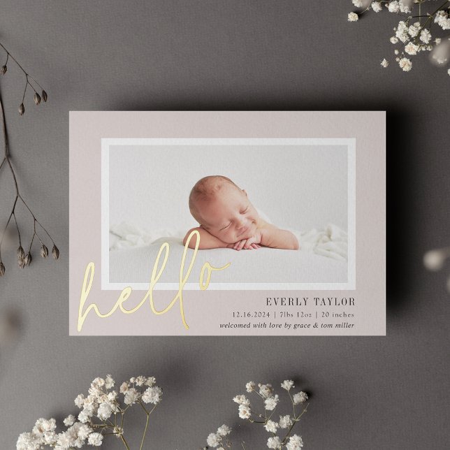 Hello Baby Gold Foil Photo Birth Announcement (Creator Uploaded)