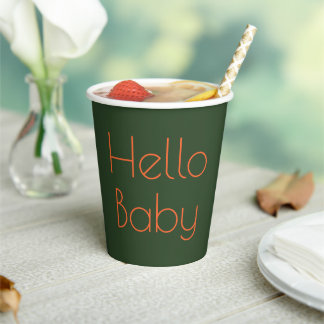 Hello Baby Green & Orange Minimal Gender Neutral  Paper Cups