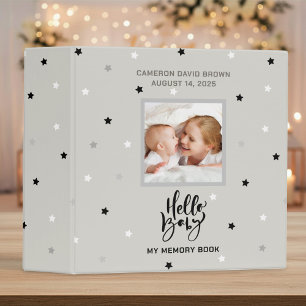 Hello Baby Memory Book Tiny Star Grey Custom Image Binder