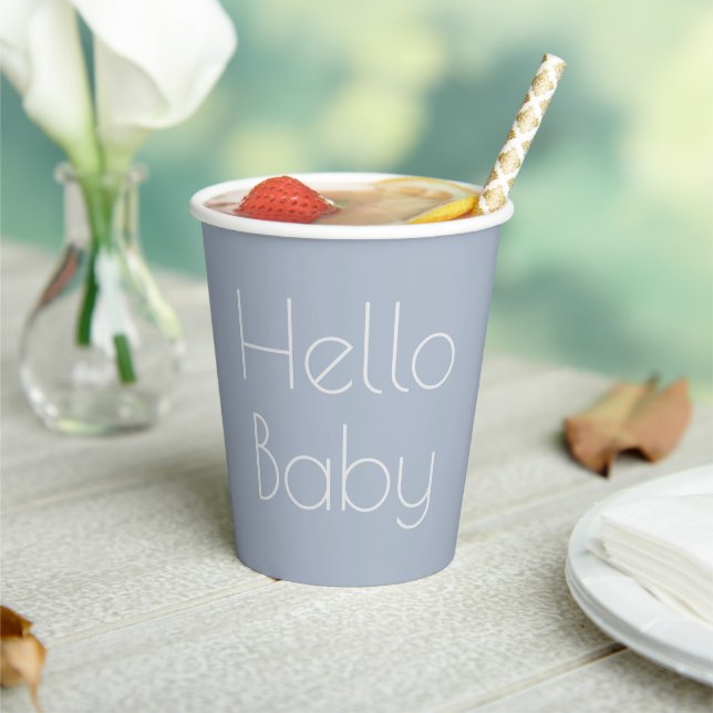 Hello Baby Minimal Clean Blue Boy Typography  Paper Cups (Insitu)