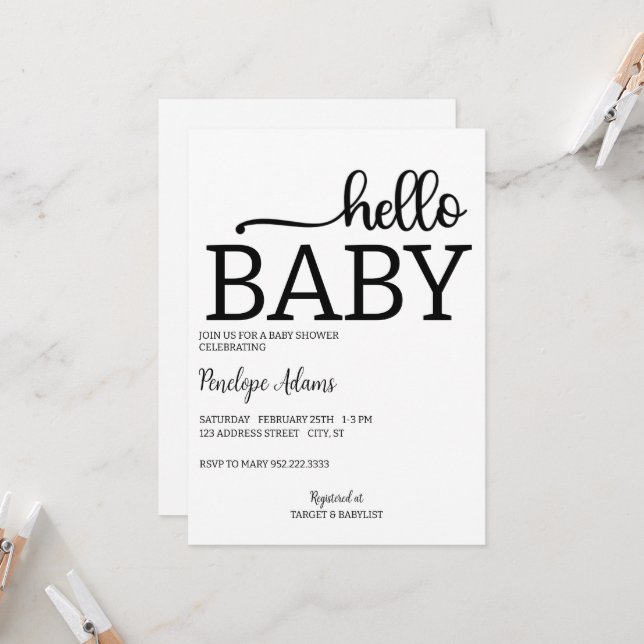 Hello Baby Minimalist Baby Shower Invitation (Front/Back In Situ)