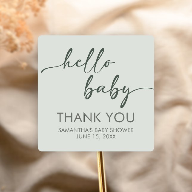 Hello Baby Minimalist Baby Shower Square Sticker (Hello Baby Baby Shower Sticker)