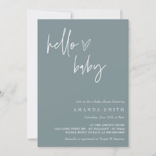 Hello Baby Minimalist Boho Blue Boy Baby Shower I Invitation