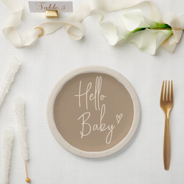 Hello Baby Minimalist Gender Neutral Baby Shower Paper Plate (Wedding)