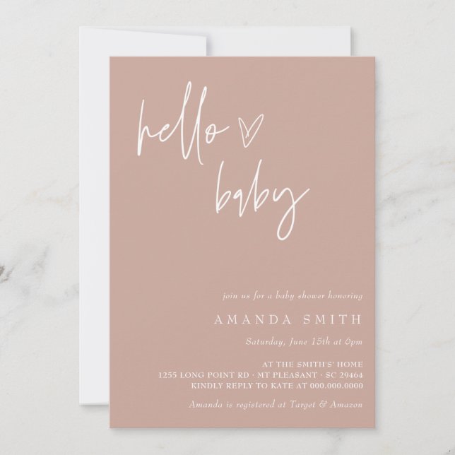 Hello Baby Minimalist Girl Boho Baby Shower  Invitation (Front)