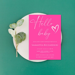 Hello Baby Minimalist Pink Girl Baby Shower Invitation