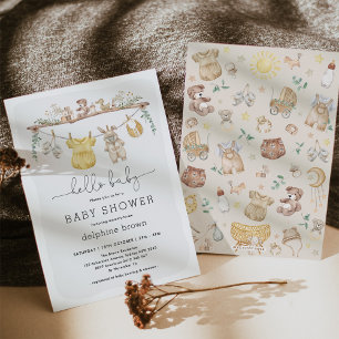 Hello Baby Modern Boho Baby Clothes Shower Invitation