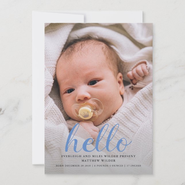 Hello Baby Modern Boy Faire-part de naissance Phot (Devant)