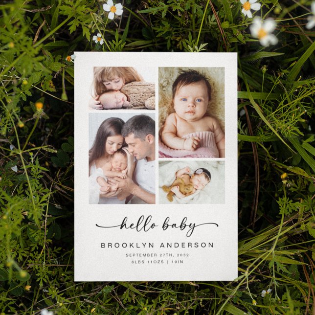 Hello Baby | Modern Four Photo Birth Announcement (Creator Uploaded)