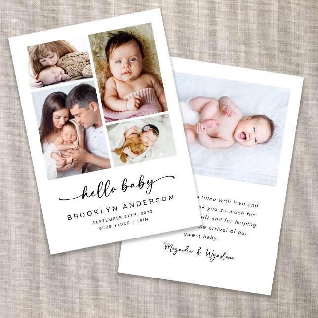 Hello Baby Modern Four Photo Birth Announcement (Creator Uploaded)