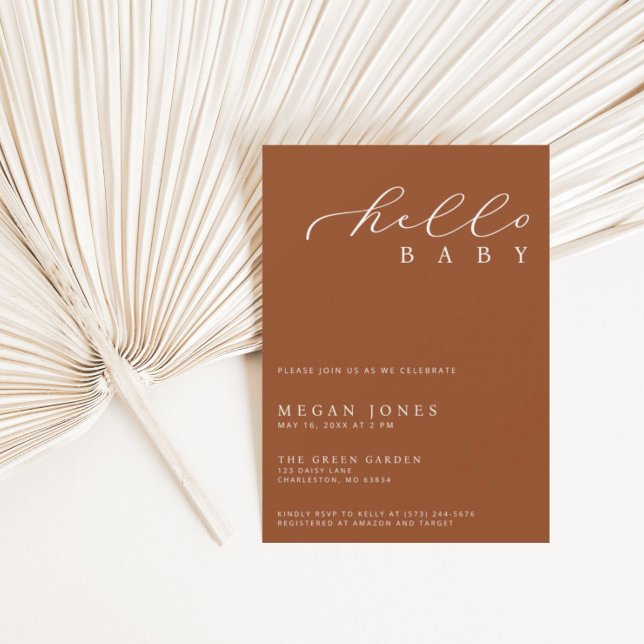 Hello Baby Modern Script Minimalist Baby Shower Invitation (Creator Uploaded)