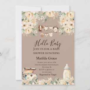 Hello Baby Neutral All Beige  Invitation