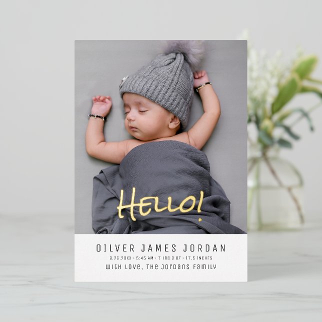 Hello Baby Photo Faire-part de naissance moderne É (Debout devant)