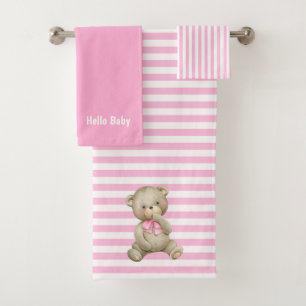 Hello Baby Pink Bathroom Towel Set