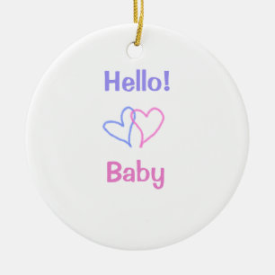 Hello baby pink purple heart name watercolor boho ceramic ornament