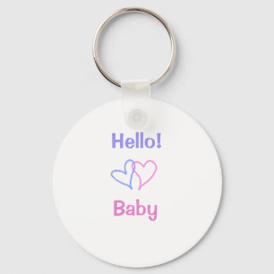 Hello baby pink purple heart name watercolor boho keychain