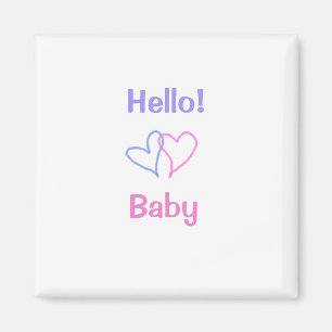 Hello baby pink purple heart name watercolor boho magnet
