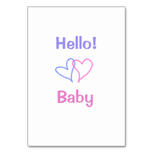 Hello baby pink purple heart name watercolor boho table number