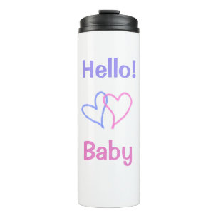 Hello baby pink purple heart name watercolor boho thermal tumbler