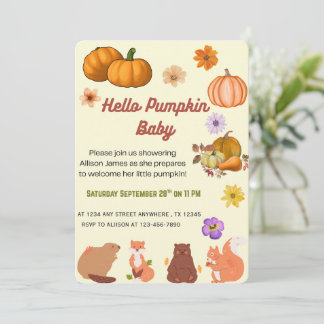 Hello Baby Pumpkin Fall Baby Shower Invitation 