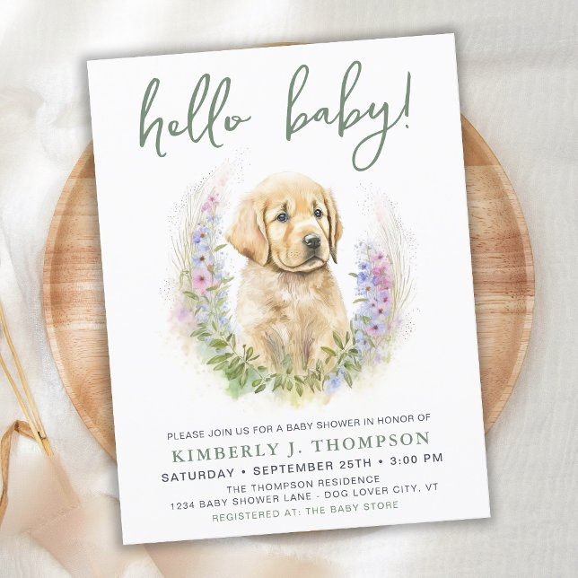 Hello Baby Puppy Dog Modern Sage Green Baby Shower Postcard (Creator Uploaded)