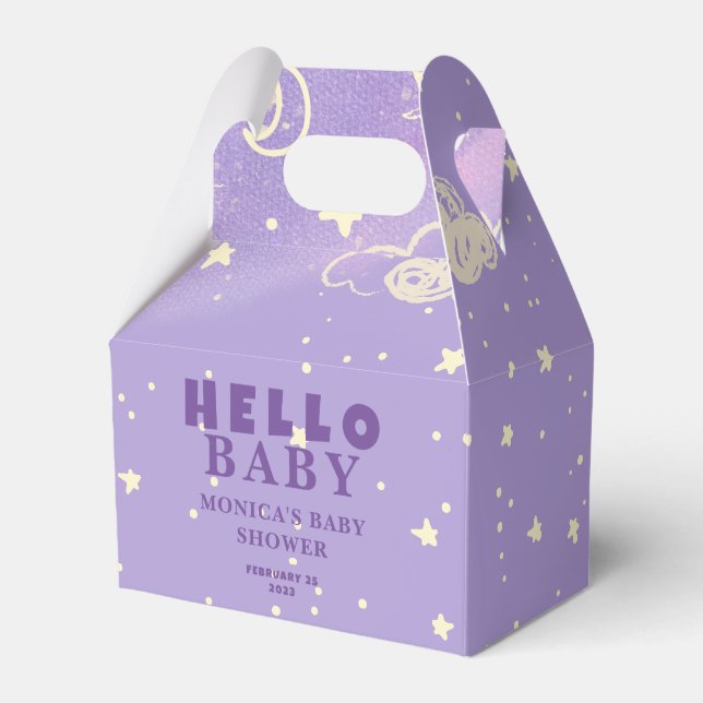 Hello Baby Purple Dream Baby Shower Favor Box (Front Side)