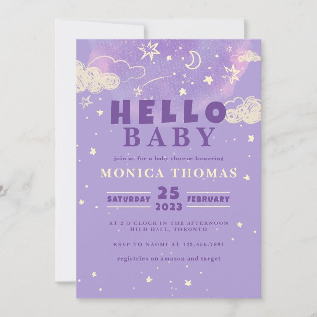Hello Baby Purple Dream Baby Shower Invitation (Front)