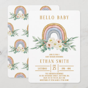 Hello Baby Rainbow Floral Watercolor Baby Shower Invitation