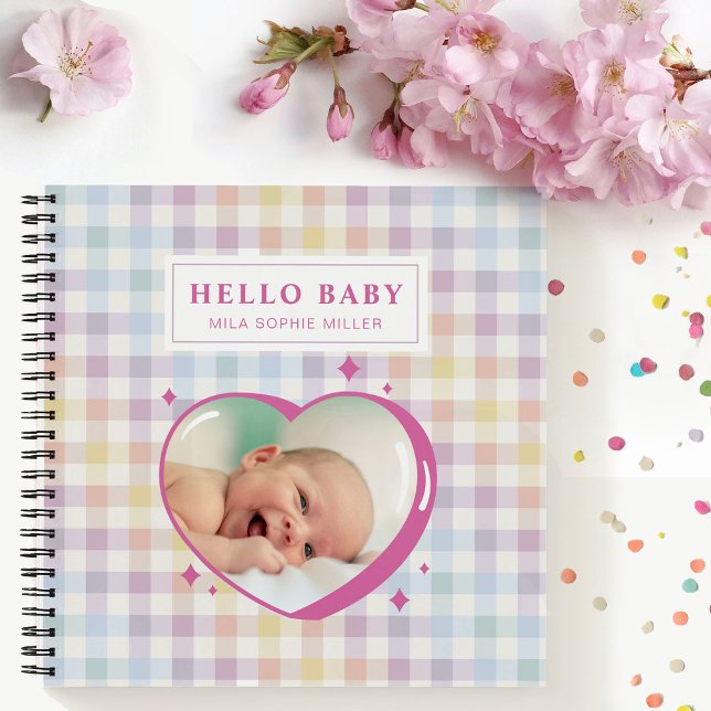 Hello Baby Rainbow Gingham Custom Photo Notebook (Creator Uploaded)