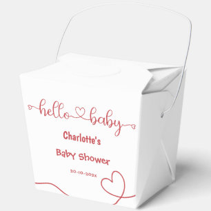 Hello Baby Red Heart Minimal Baby Shower Favor Box