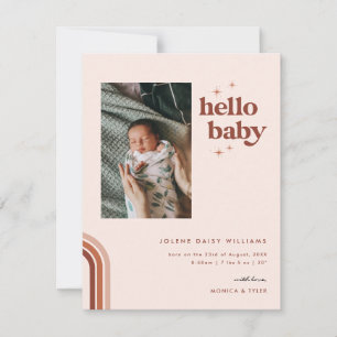 Hello Baby   Retro Boho Birth Announcement