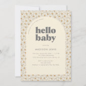 Hello Baby Retro Boho Daisy Baby Shower Invitation (Front)
