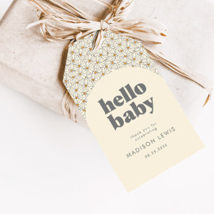 Hello Baby Retro Boho Daisy Custom Favour Gift Tags